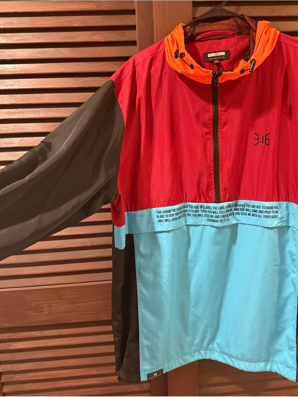Collection B Colorblock Kids Windbreaker Jacket - Red, Light Blue & Orange